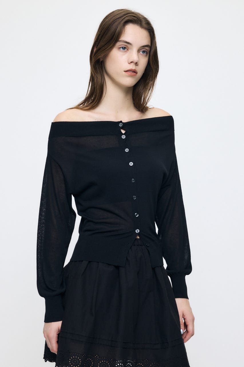 OFF SHOULDER SHEER カーディガン BLK FREE