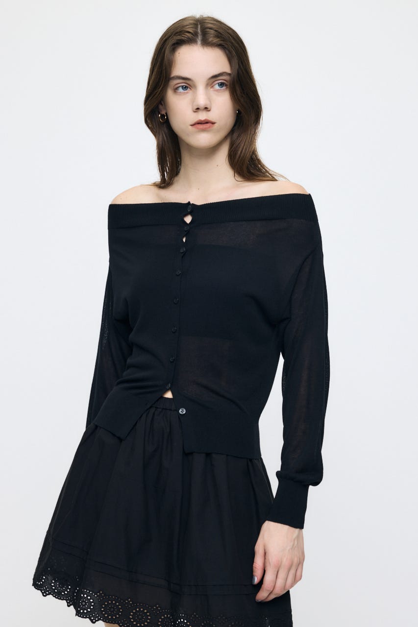 OFF SHOULDER SHEER カーディガン BLK FREE