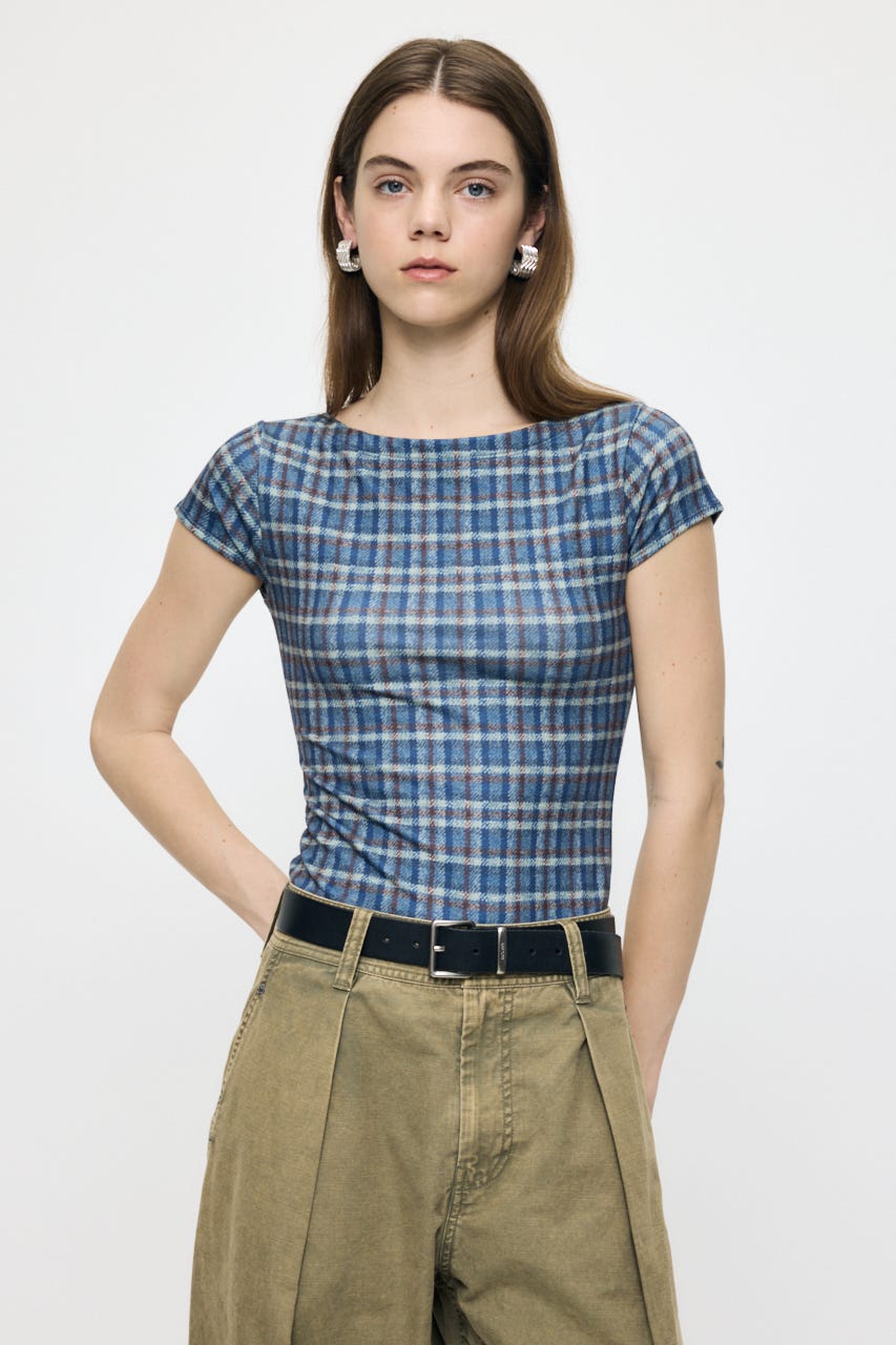 PLAID CHECK PRINTED Tシャツ BLU FREE