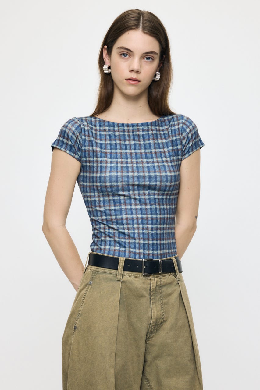 PLAID CHECK PRINTED Tシャツ BLU FREE