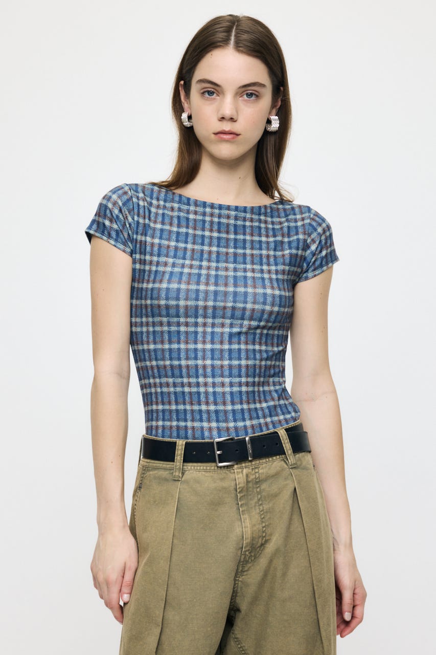 PLAID CHECK PRINTED Tシャツ BLU FREE