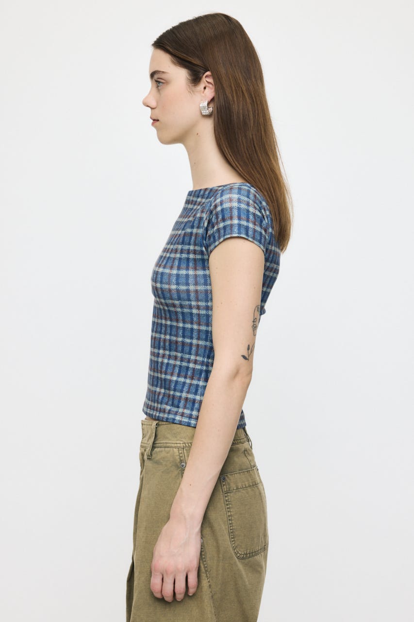 PLAID CHECK PRINTED Tシャツ BLU FREE