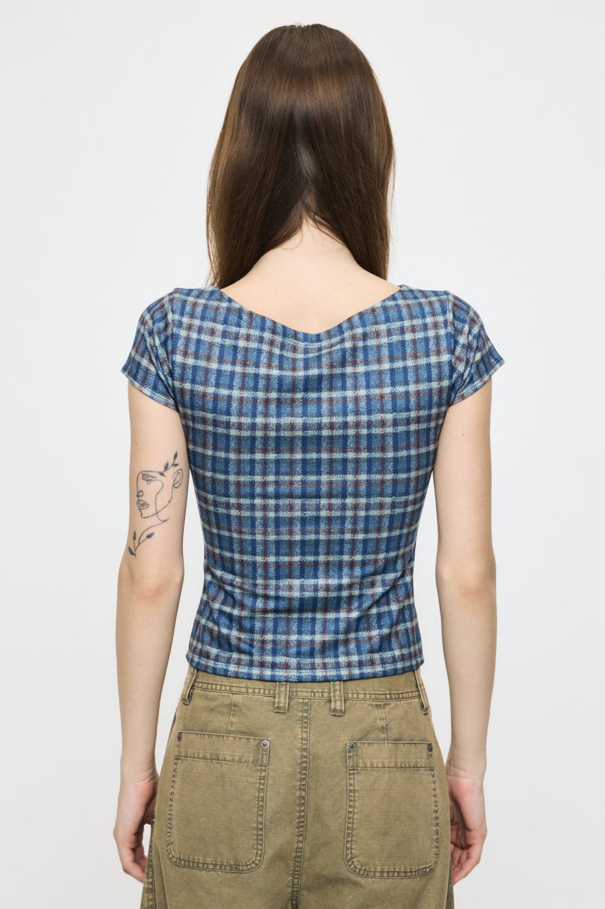 PLAID CHECK PRINTED Tシャツ BLU FREE