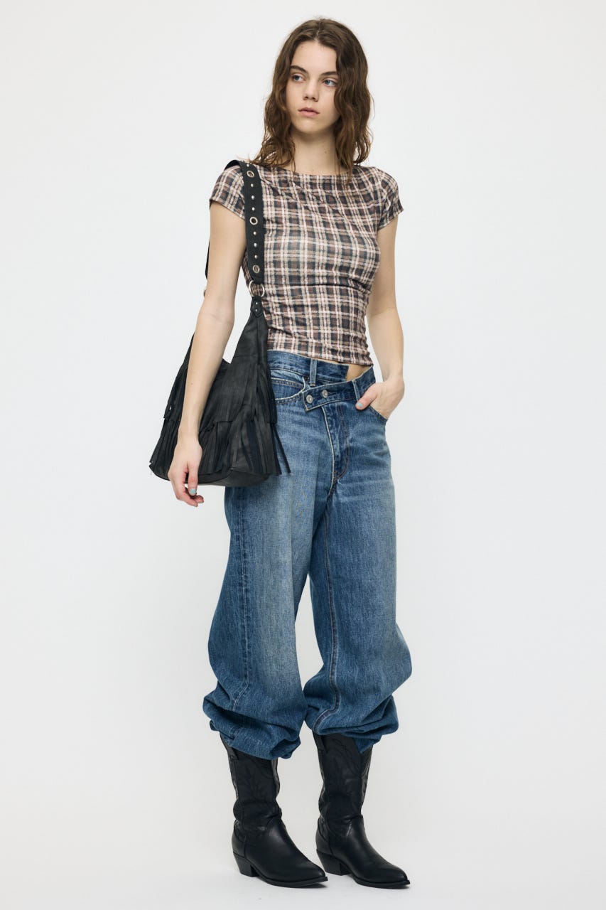 PLAID CHECK PRINTED Tシャツ BRN FREE