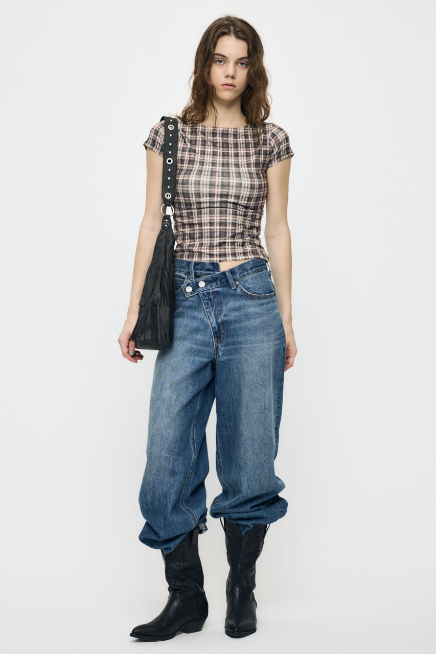 PLAID CHECK PRINTED Tシャツ BRN FREE