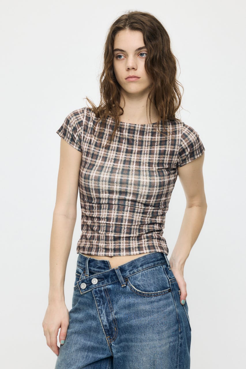 PLAID CHECK PRINTED Tシャツ BRN FREE