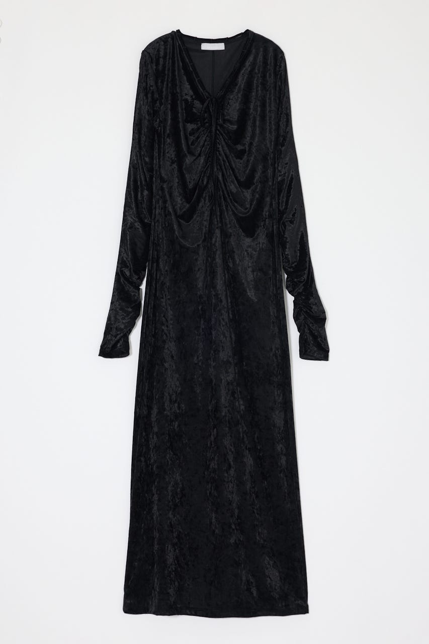 VELOUR V NECK MAXI ドレス BLK 1