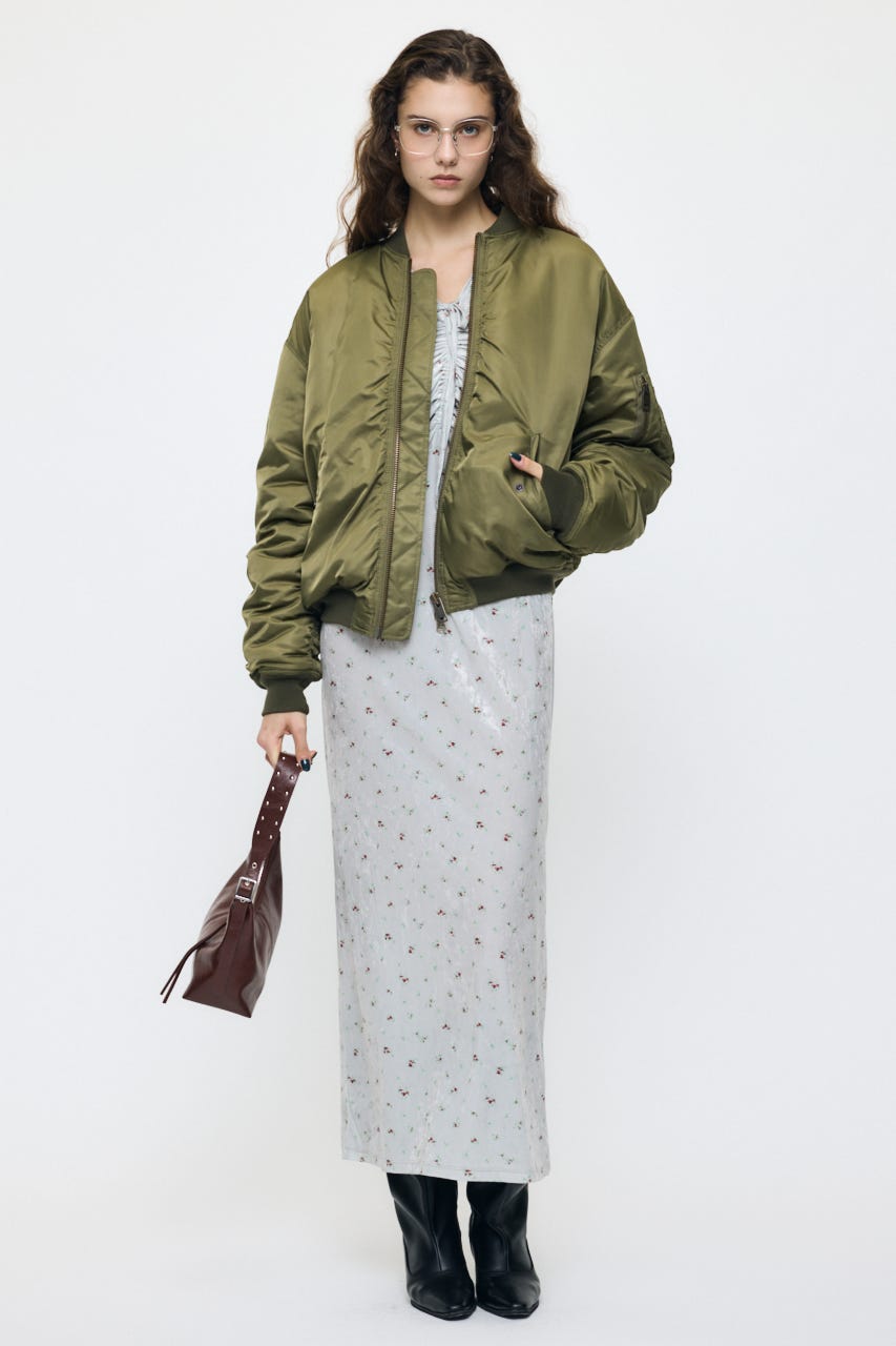 VELOUR V NECK MAXI ドレス 柄BEG 1