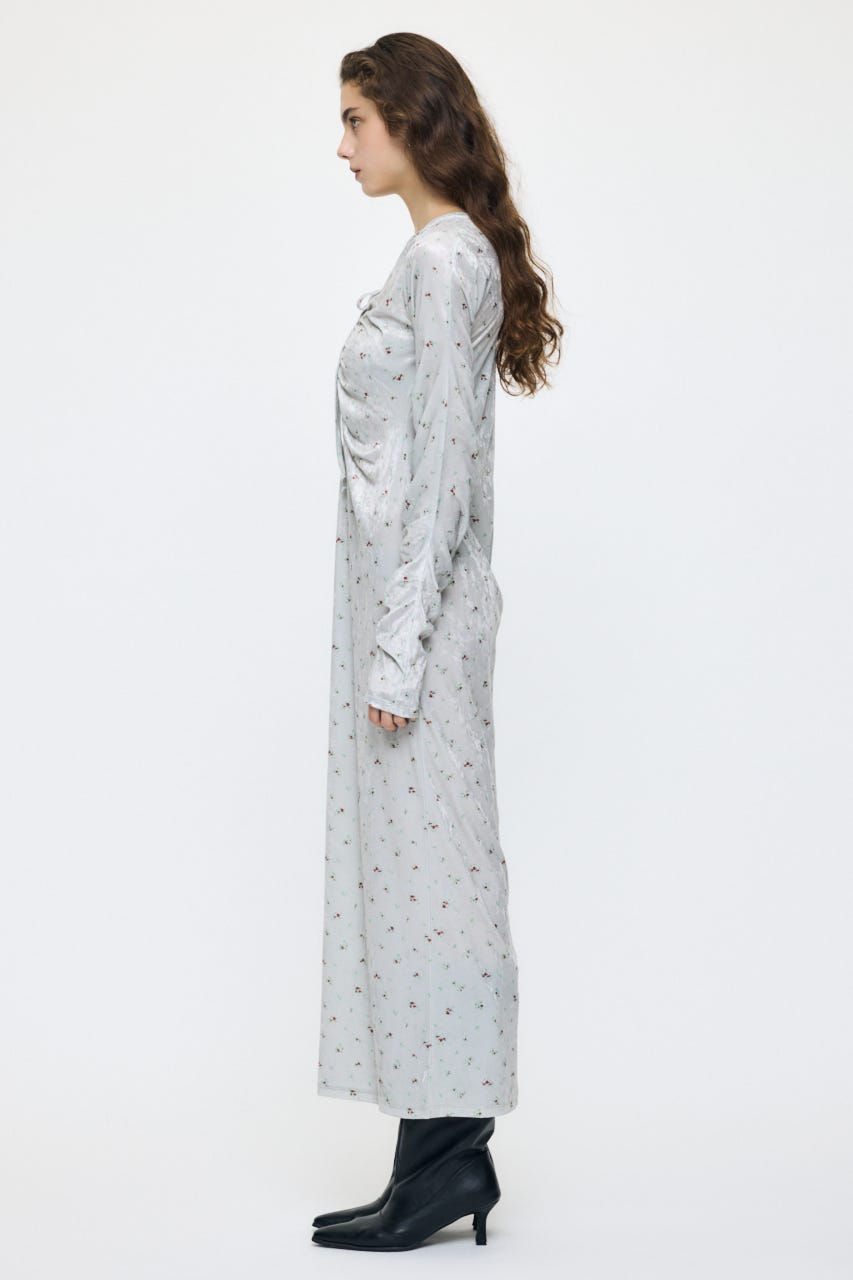 VELOUR V NECK MAXI ドレス 柄BEG 1