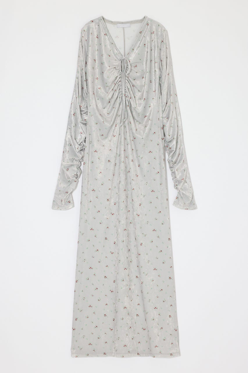 VELOUR V NECK MAXI ドレス 柄BEG 1