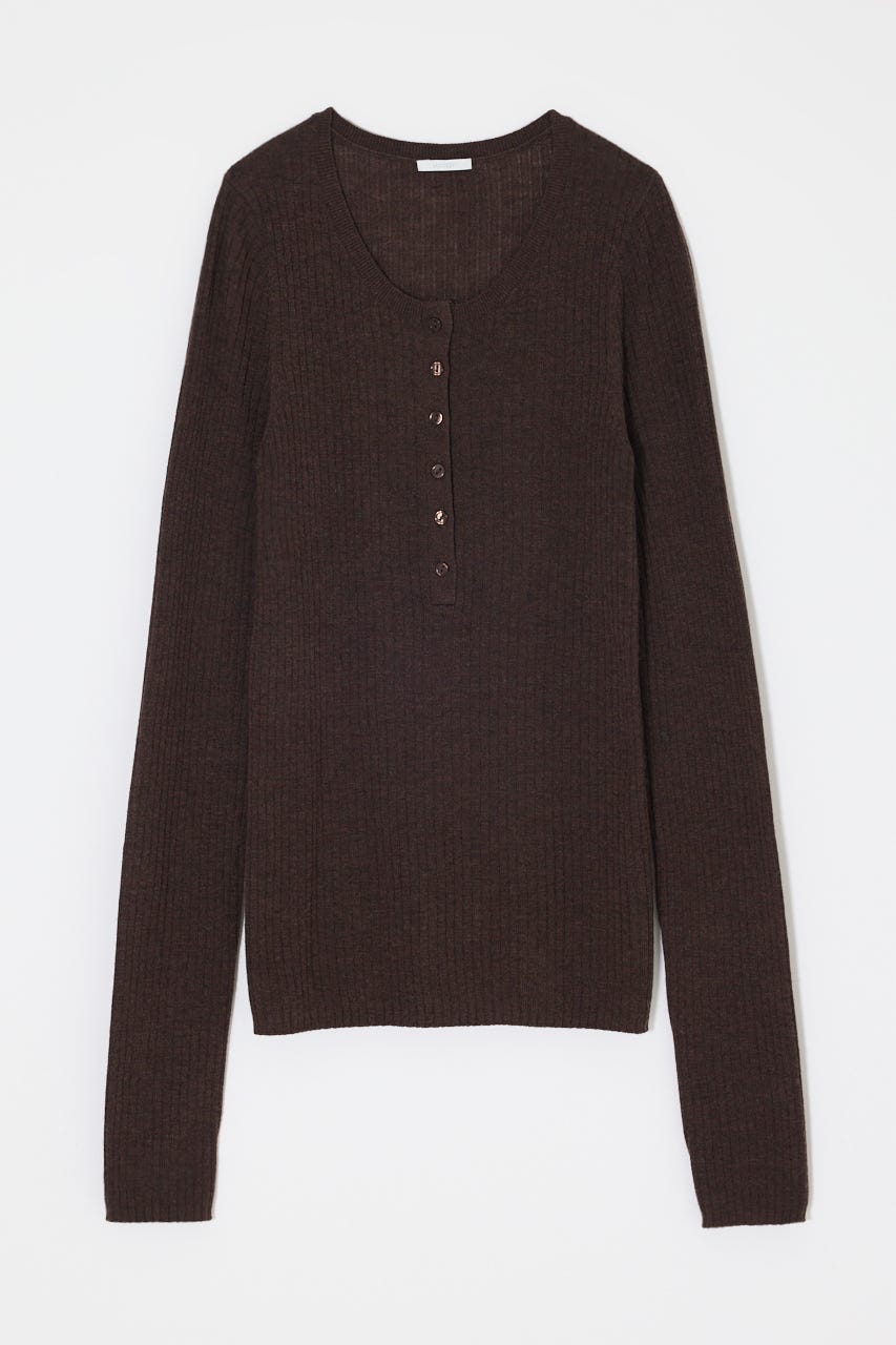 ES SHEER HENRY NECK KNIT トップス BRN FREE