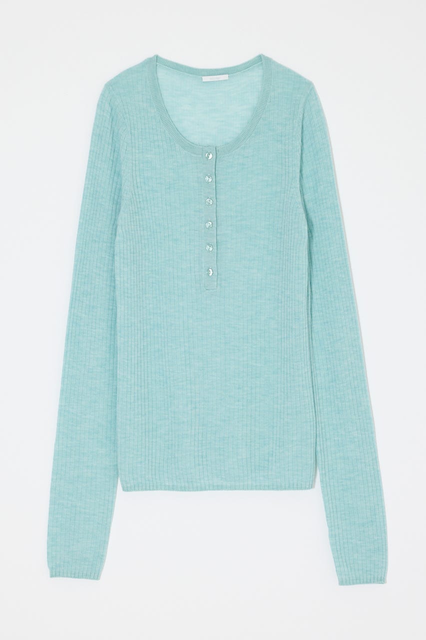 ES SHEER HENRY NECK KNIT トップス L/BLU FREE