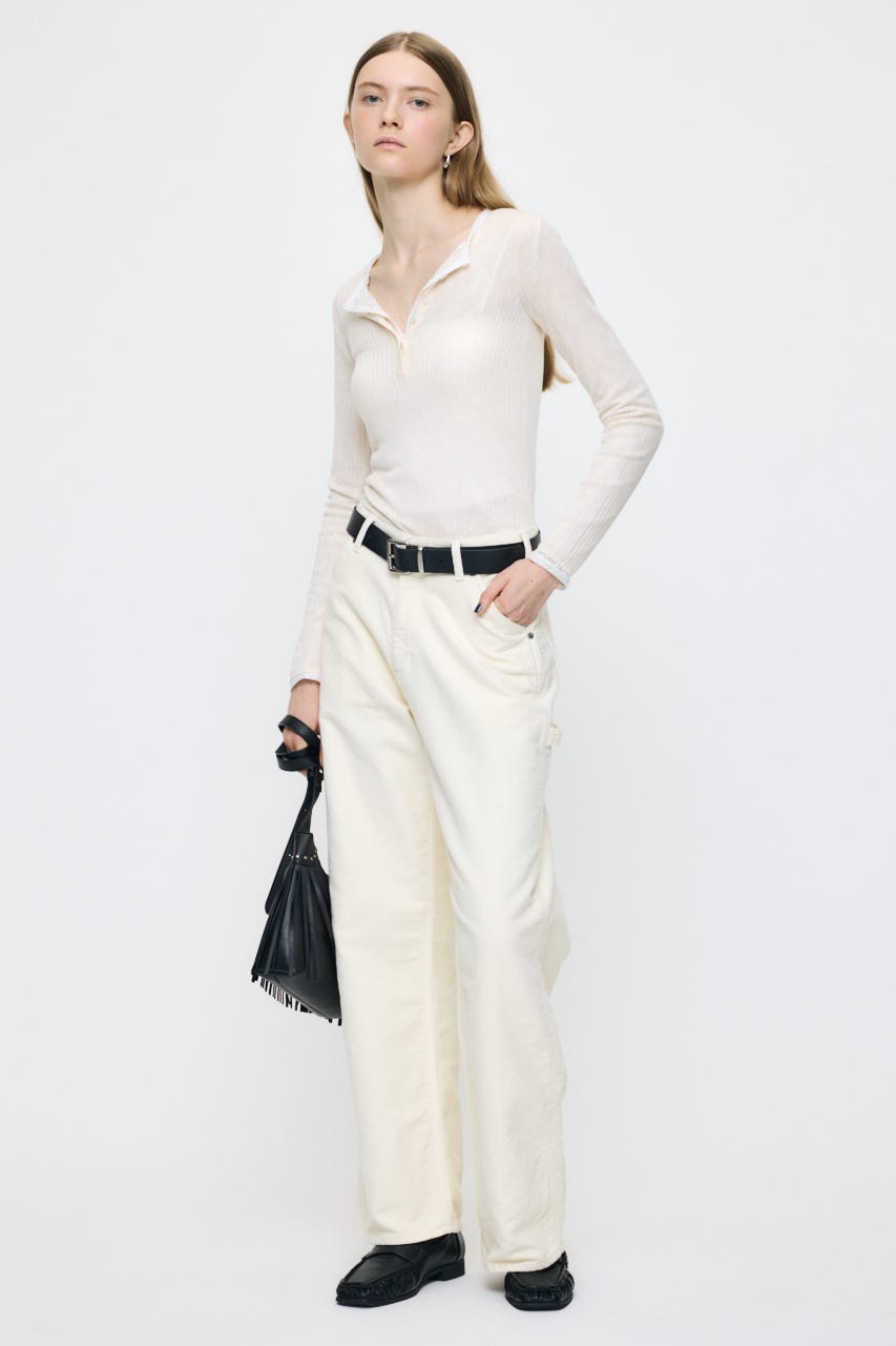 ES SHEER HENRY NECK KNIT トップス O/WHT FREE