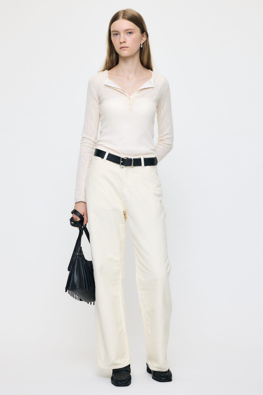 ES SHEER HENRY NECK KNIT トップス O/WHT FREE