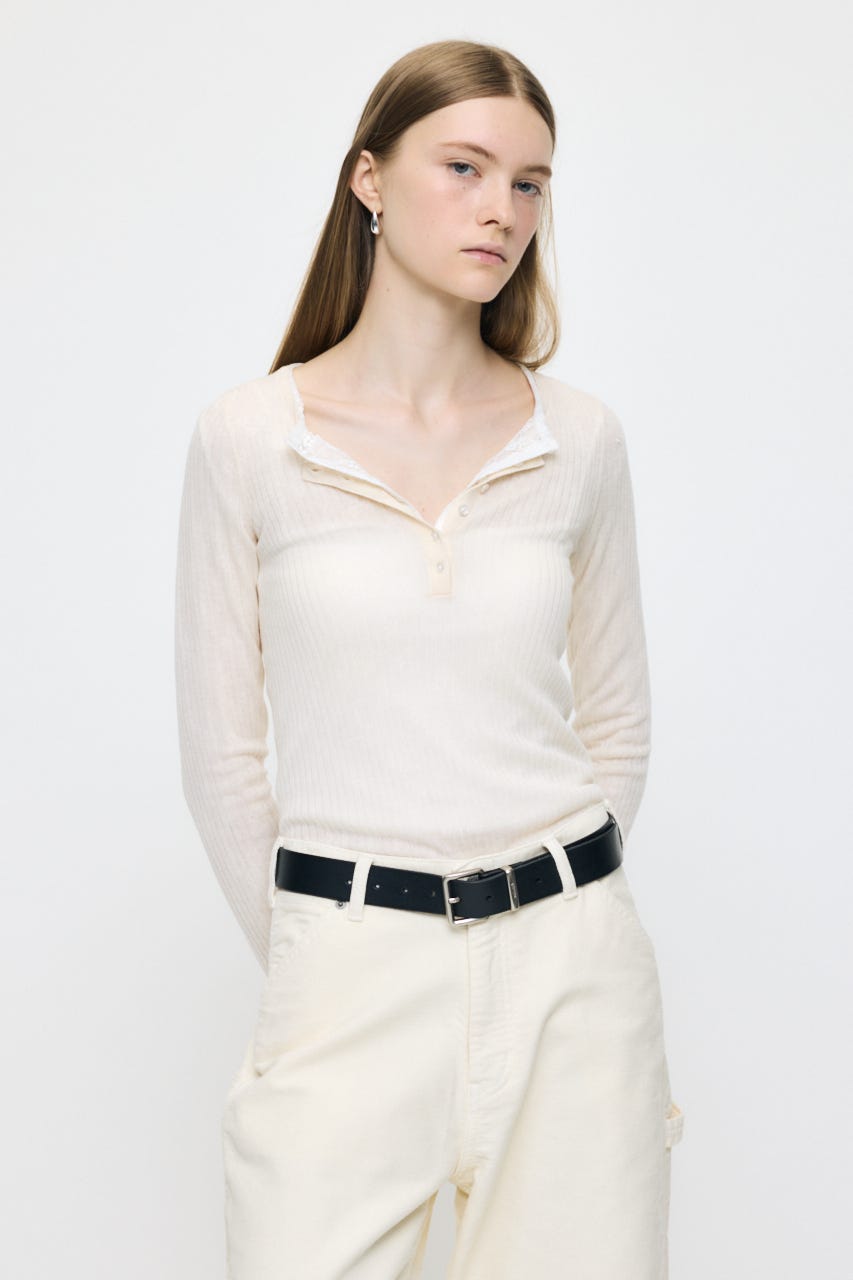 ES SHEER HENRY NECK KNIT トップス O/WHT FREE
