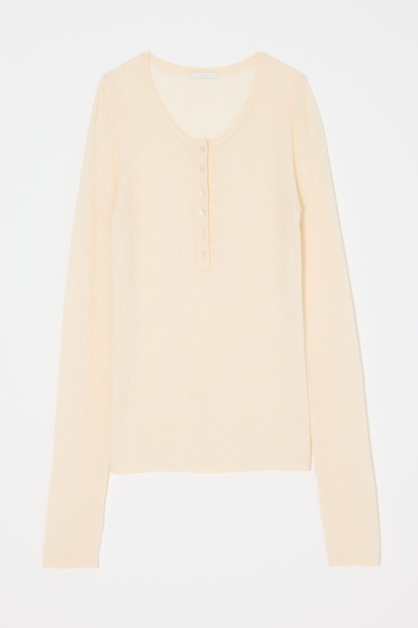 ES SHEER HENRY NECK KNIT トップス O/WHT FREE