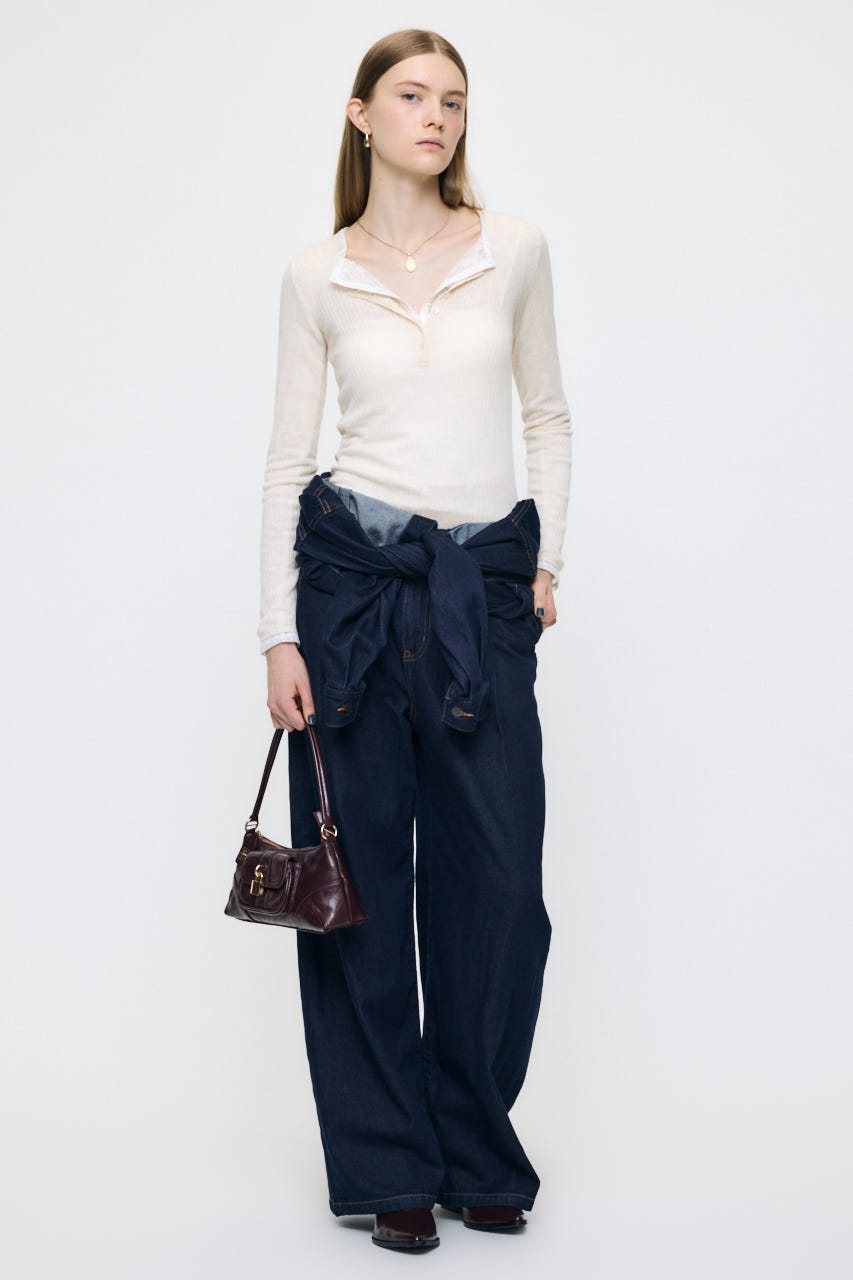 ES SHEER HENRY NECK KNIT トップス O/WHT FREE