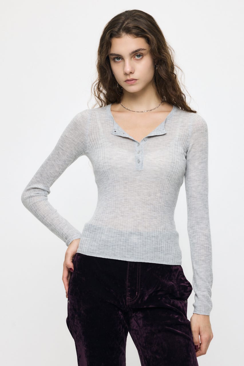 ES SHEER HENRY NECK KNIT トップス T.GRY FREE