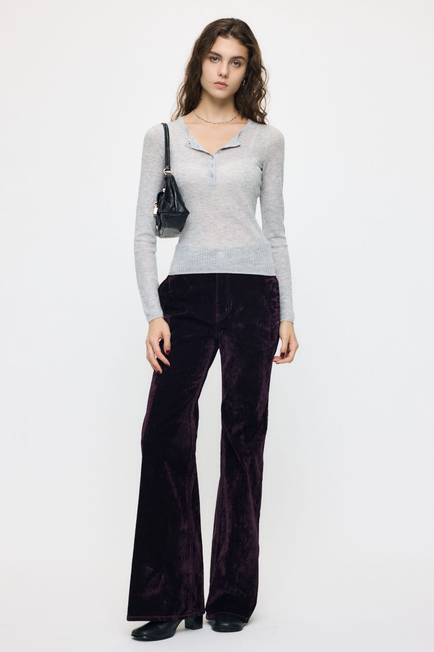 ES SHEER HENRY NECK KNIT トップス T.GRY FREE