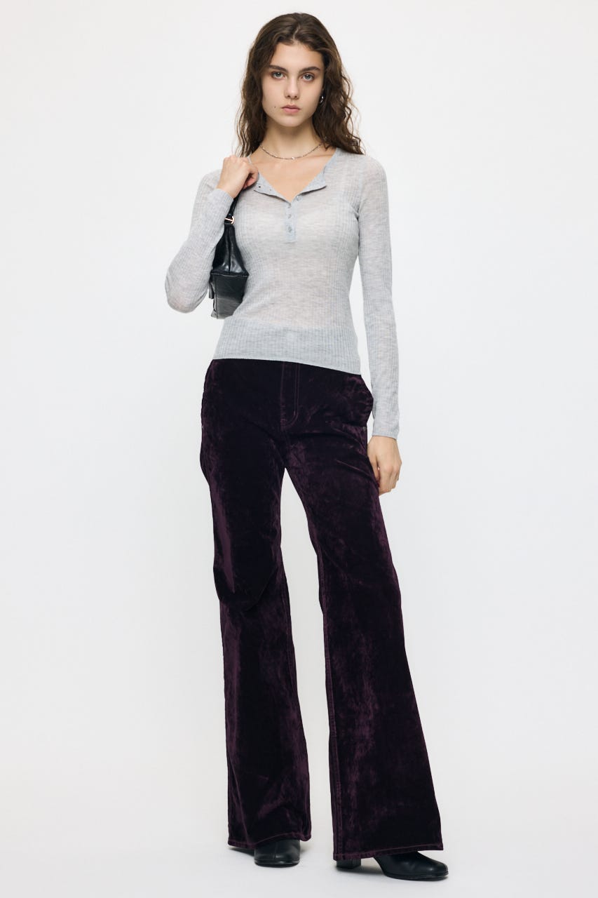 ES SHEER HENRY NECK KNIT トップス T.GRY FREE