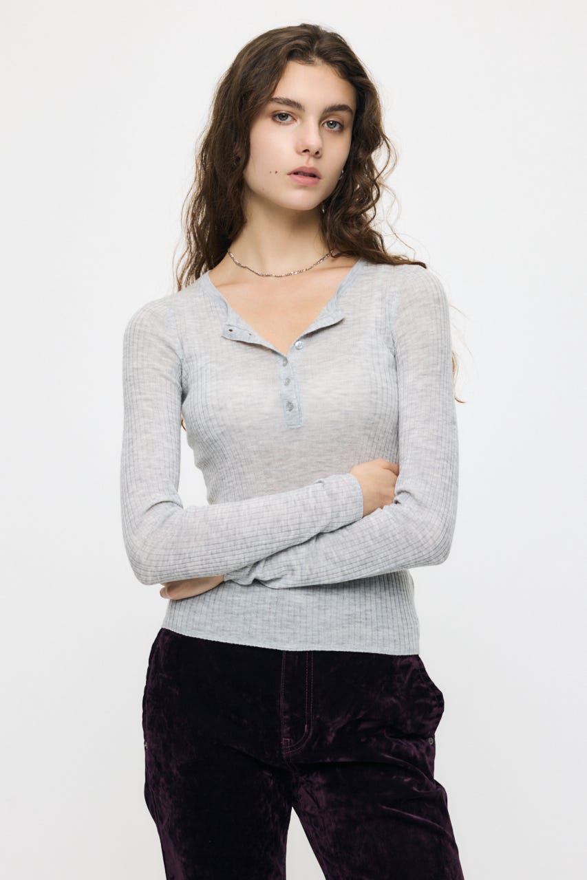 ES SHEER HENRY NECK KNIT トップス T.GRY FREE