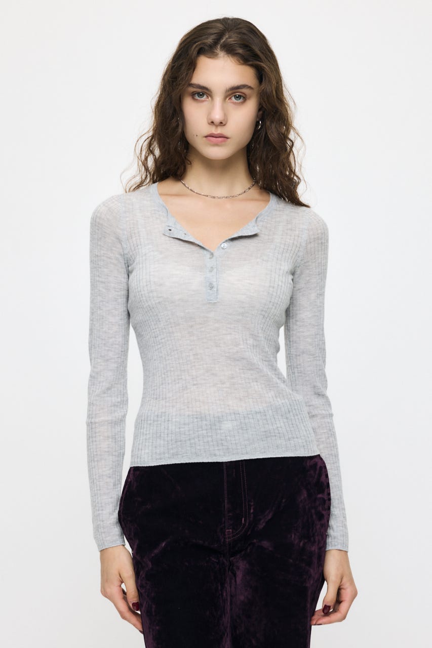ES SHEER HENRY NECK KNIT トップス T.GRY FREE