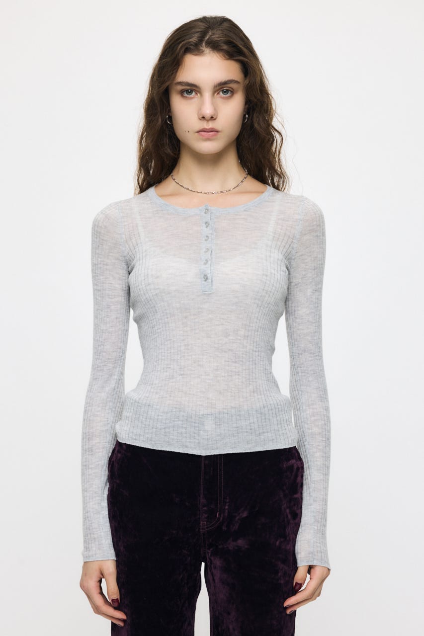 ES SHEER HENRY NECK KNIT トップス T.GRY FREE