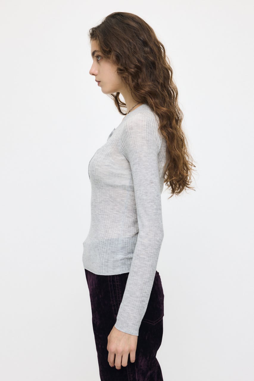ES SHEER HENRY NECK KNIT トップス T.GRY FREE