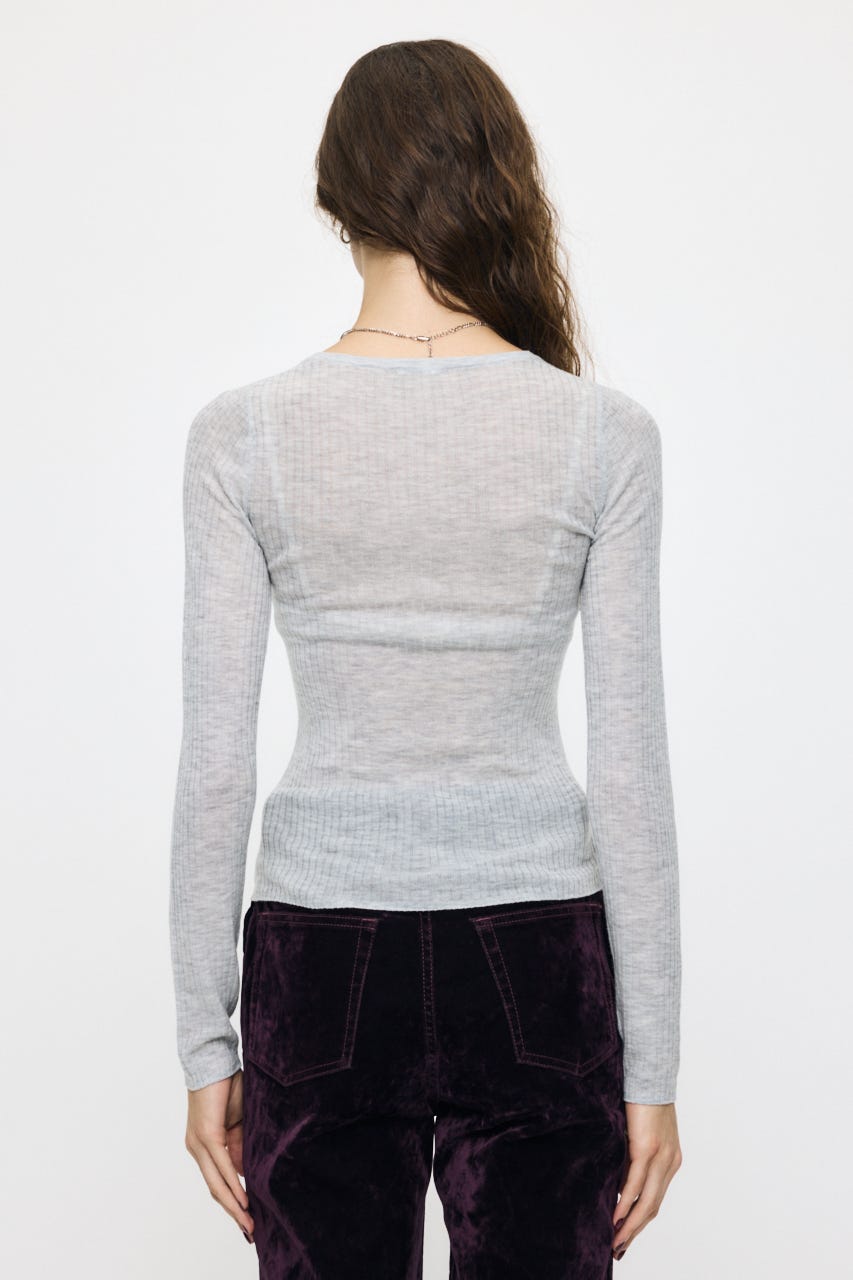 ES SHEER HENRY NECK KNIT トップス T.GRY FREE