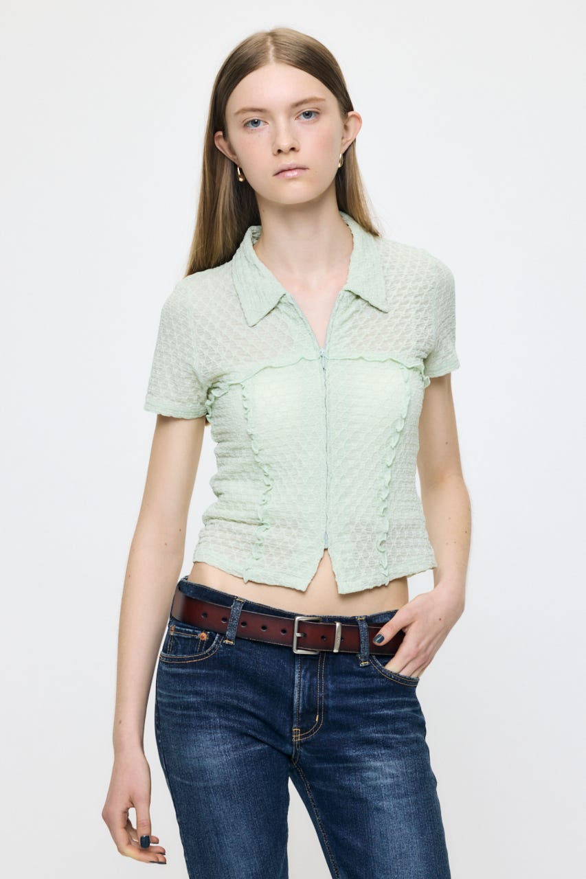 LACY ZIP UP シャツ L/GRN FREE