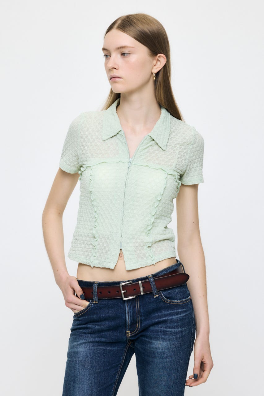 LACY ZIP UP シャツ L/GRN FREE