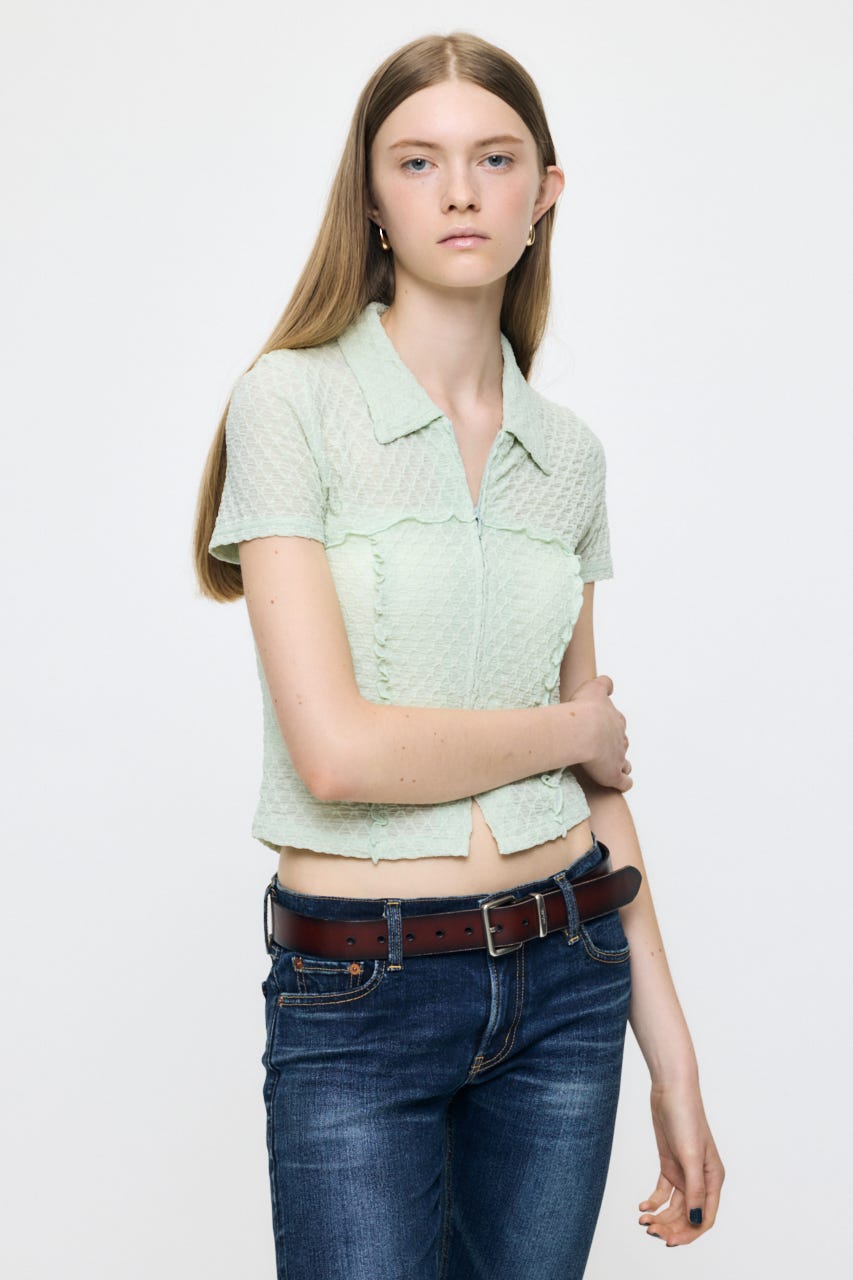 LACY ZIP UP シャツ L/GRN FREE