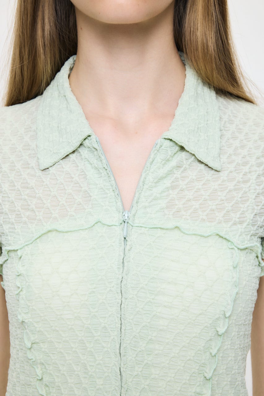 LACY ZIP UP シャツ L/GRN FREE