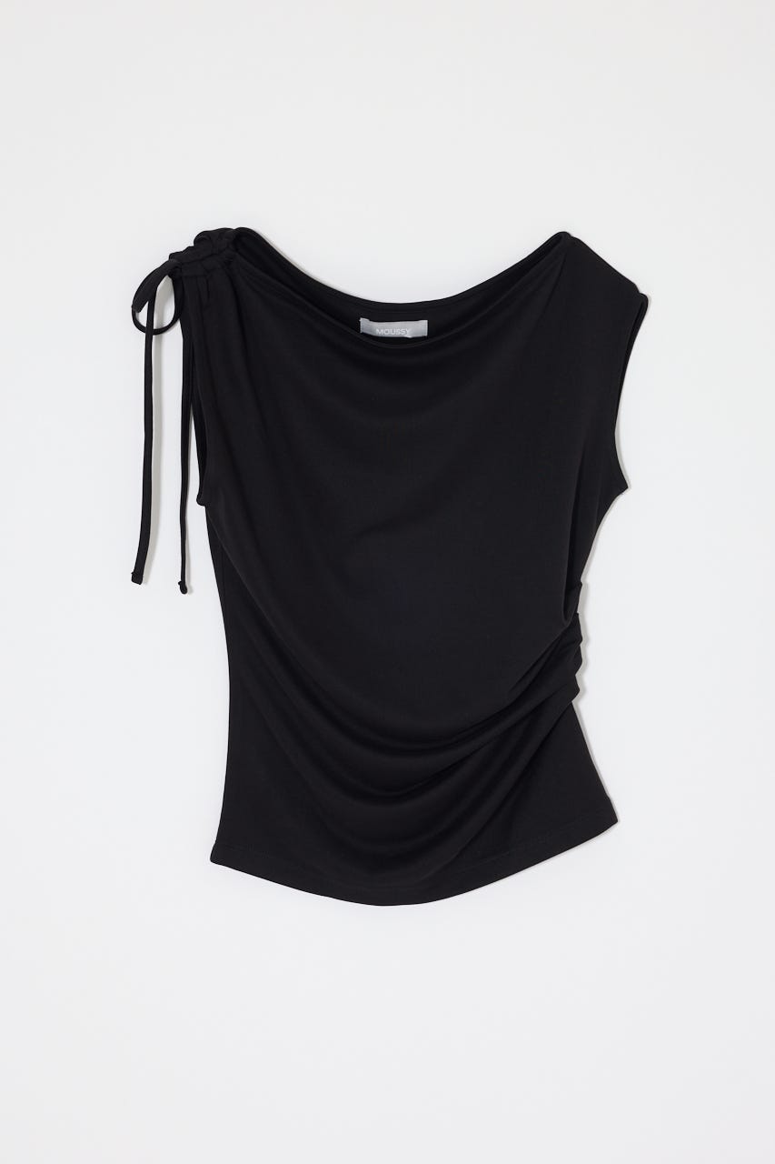ASYMMETRY NECK RIBBON トップス BLK FREE