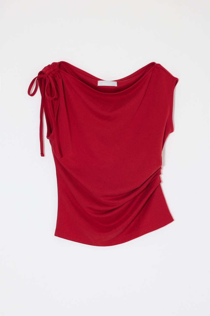 ASYMMETRY NECK RIBBON トップス RED FREE