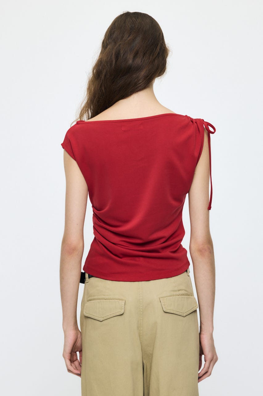 ASYMMETRY NECK RIBBON トップス RED FREE