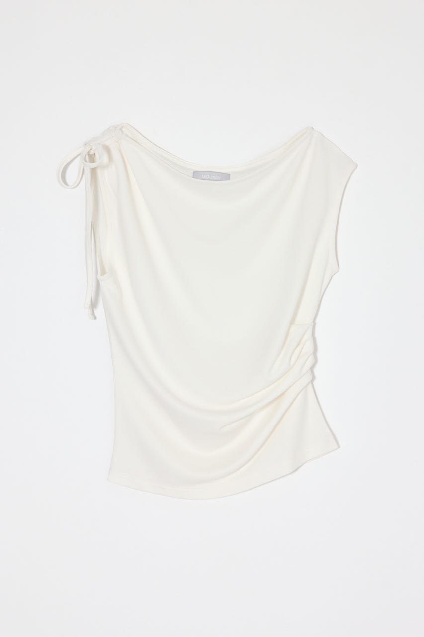 ASYMMETRY NECK RIBBON トップス WHT FREE