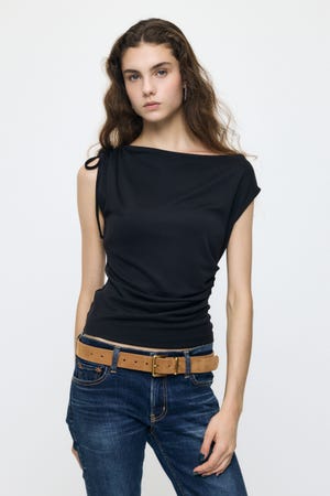 ASYMMETRY NECK RIBBON トップス