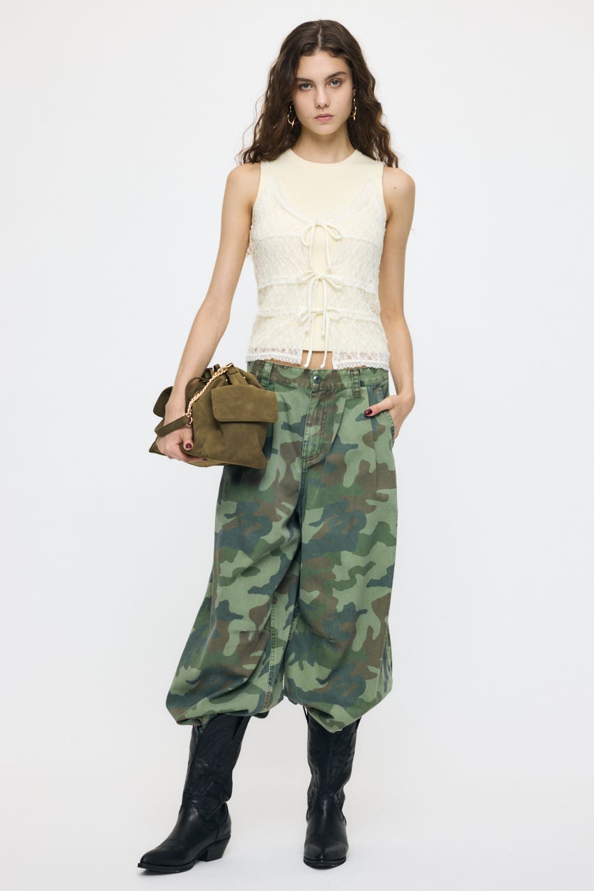 FRONT RIBBON LACY キャミ O/WHT FREE