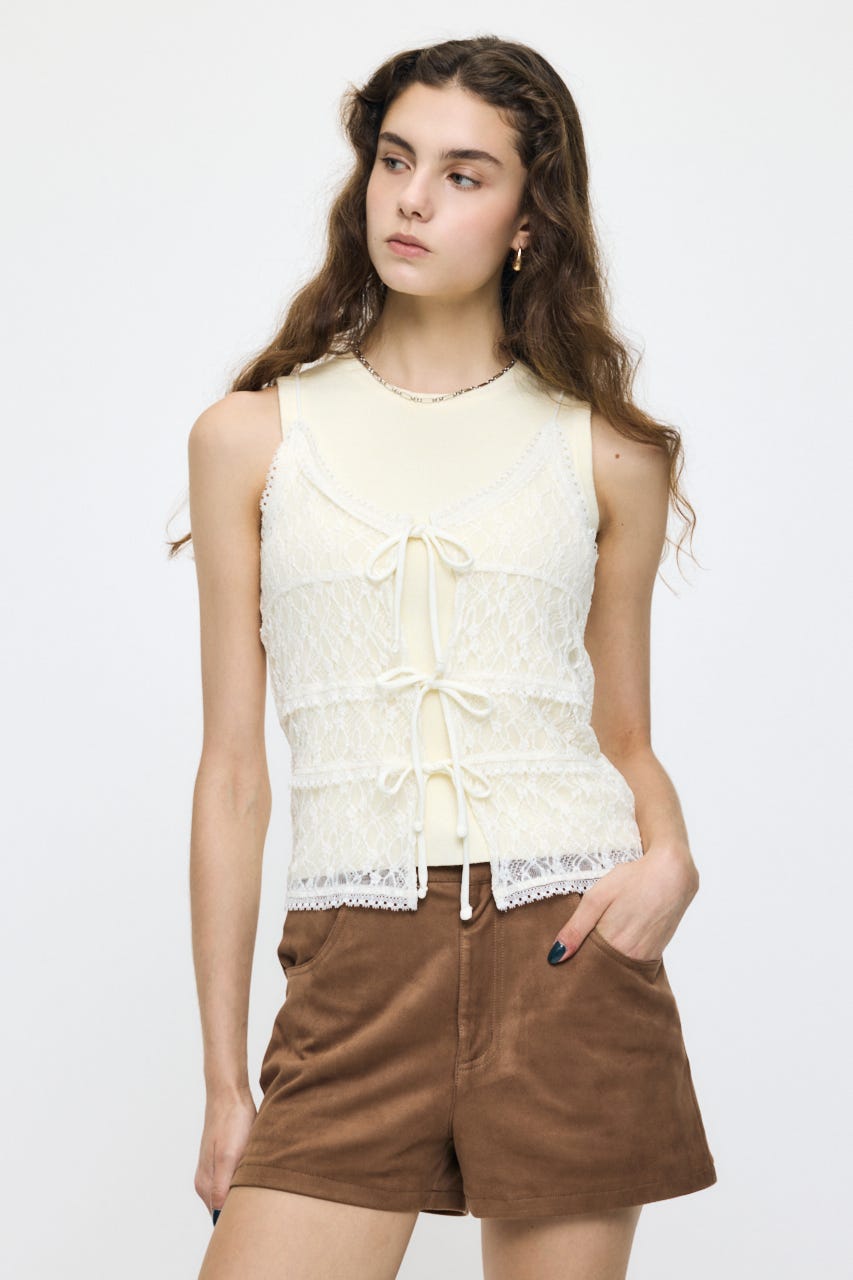 FRONT RIBBON LACY キャミ O/WHT FREE