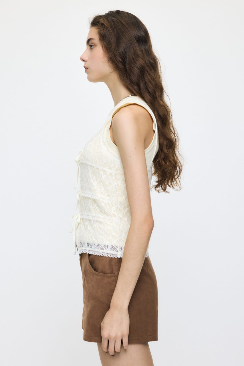 FRONT RIBBON LACY キャミ O/WHT FREE