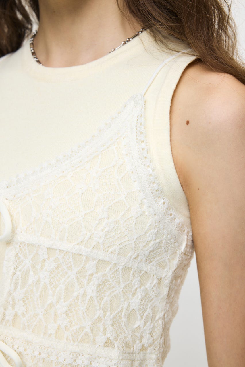 FRONT RIBBON LACY キャミ O/WHT FREE