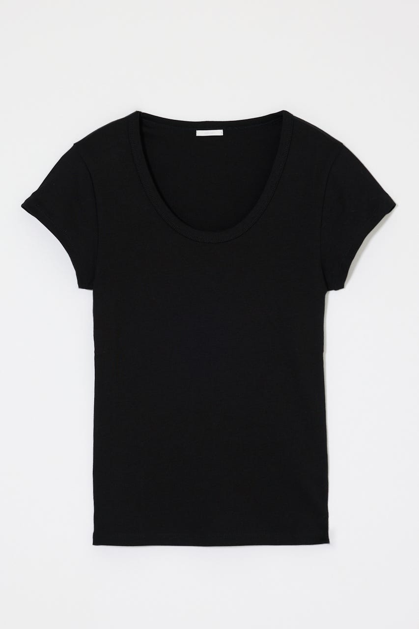 SUVIN GIZA PENTAGON NECK TEE BLK FREE