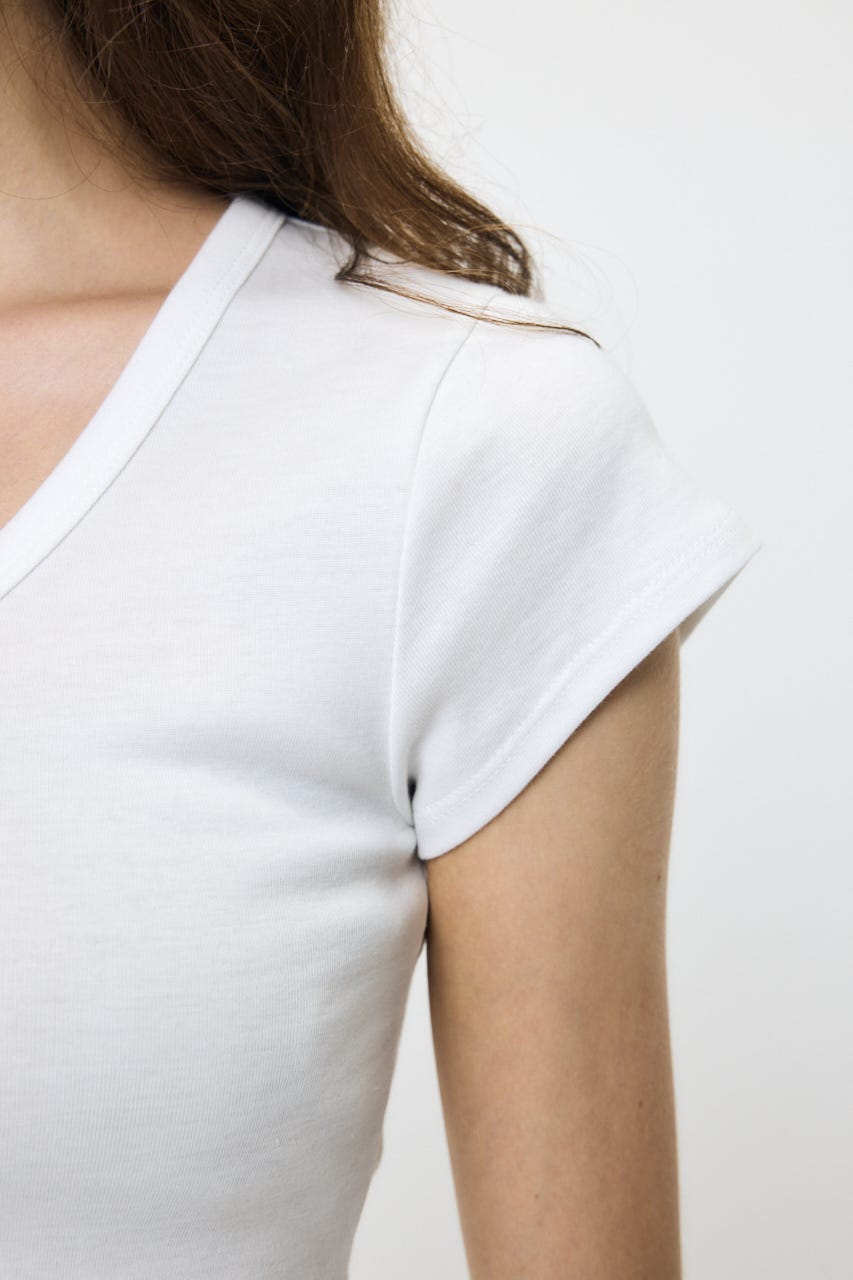 SUVIN GIZA PENTAGON NECK TEE WHT FREE