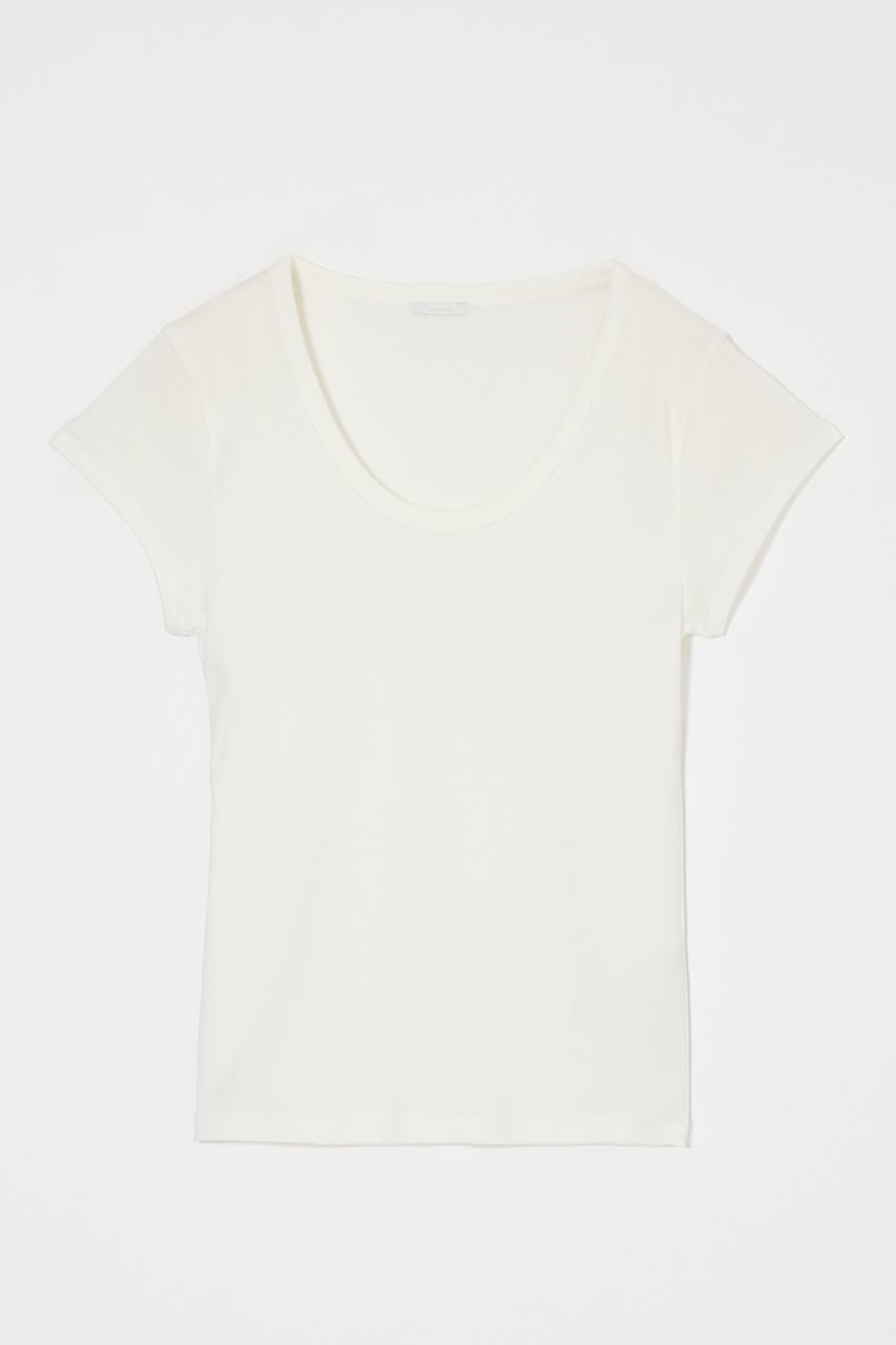 SUVIN GIZA PENTAGON NECK TEE WHT FREE