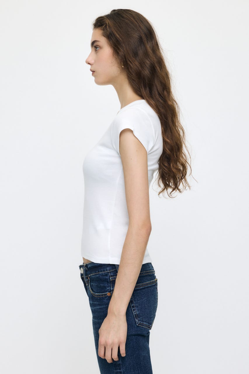 SUVIN GIZA PENTAGON NECK TEE WHT FREE