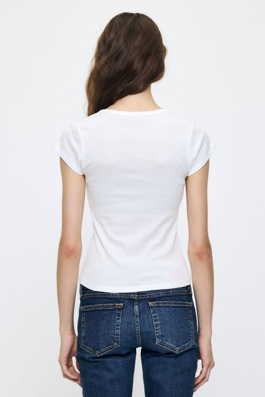 SUVIN GIZA PENTAGON NECK TEE WHT FREE