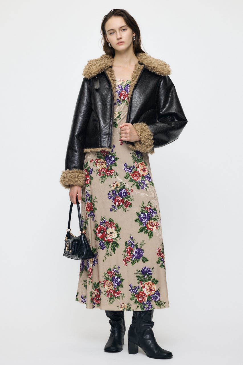 VINTAGE FLORAL VELOUR ドレス BEG 1