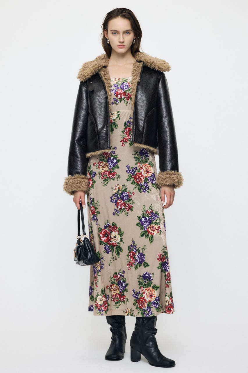 VINTAGE FLORAL VELOUR ドレス BEG 1
