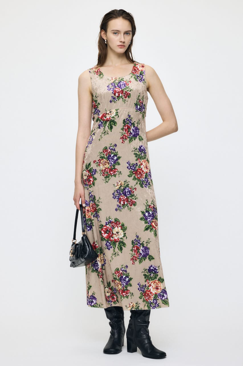 VINTAGE FLORAL VELOUR ドレス BEG 1